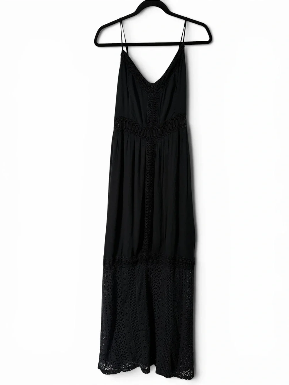 Abercrombie & Fitch Boho Cottagecore‎ Crochet Lace Maxi Dress Black Large